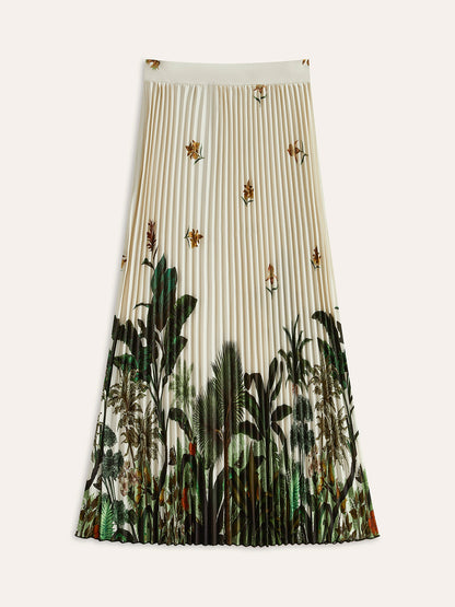 Boho Baskı Orta Bel Bol Fırfırlı Fermuarlı Etek