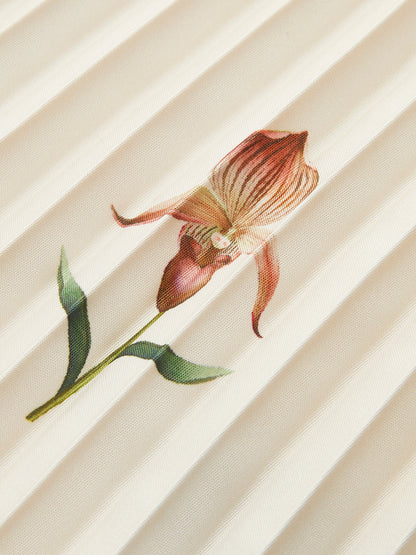 Boho Baskı Orta Bel Bol Fırfırlı Fermuarlı Etek