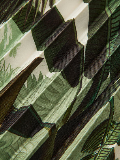 Boho Baskı Orta Bel Bol Fırfırlı Fermuarlı Etek