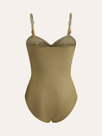 Boncuklu Askılı Kesim Detaylı Tek Parça Mayo