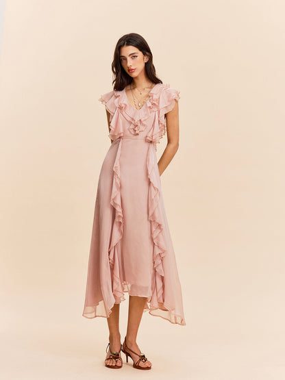 Yarı Şeffaf Volan Detaylı Elbise