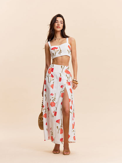Floral Crop Top With Skirt Set