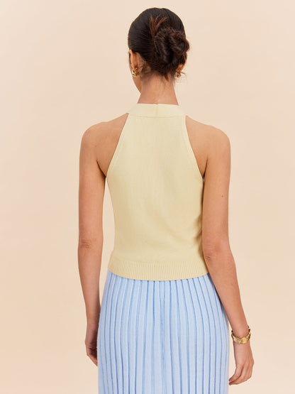 Dekoratif Ceplerle Halter Boyun Ribana Örme Yelek