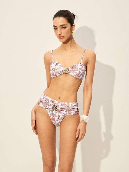 Kabuk Detaylı Çiçek Baskılı Bikini Seti