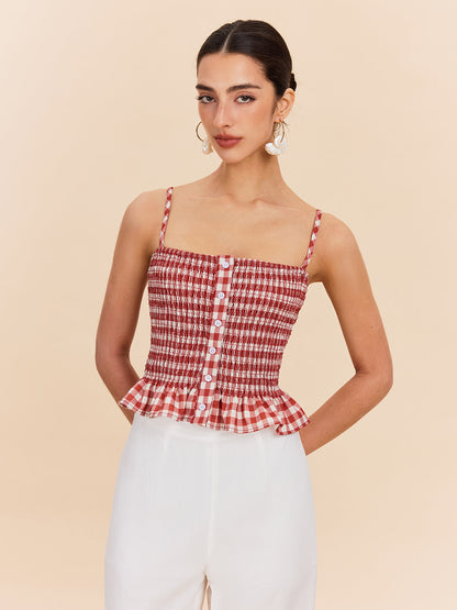 Çizgili Smocklu Peplum Askılı Üst
