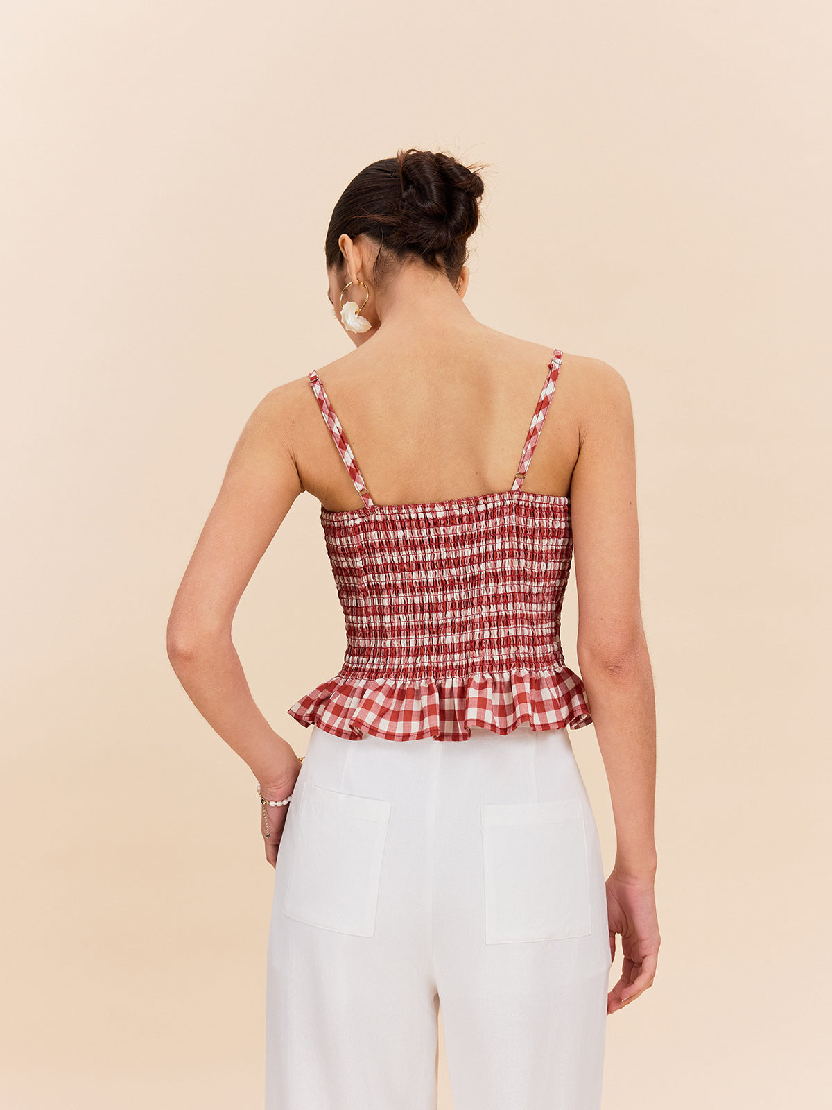 Çizgili Smocklu Peplum Askılı Üst