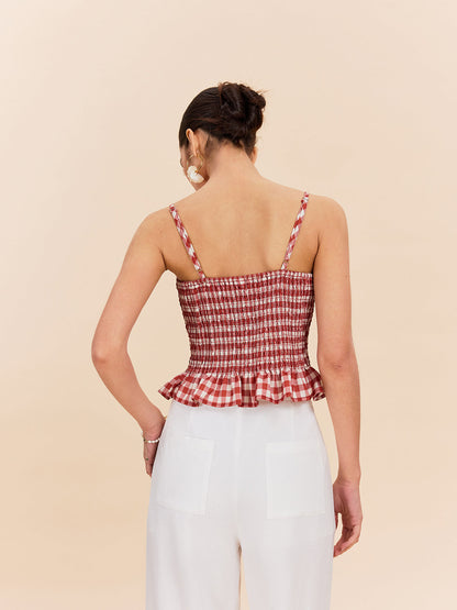 Çizgili Smocklu Peplum Askılı Üst