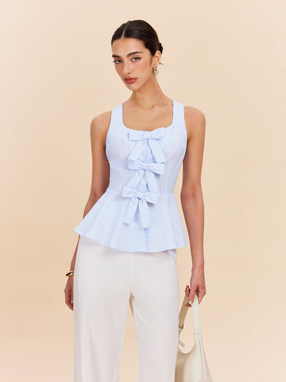 Çizgili Peplum Üst, Kemer Detaylı
