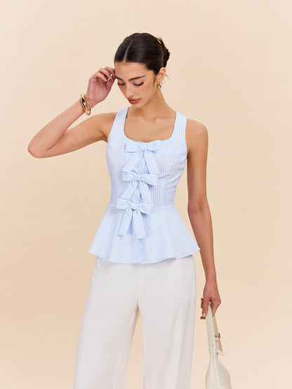 Çizgili Peplum Üst, Kemer Detaylı