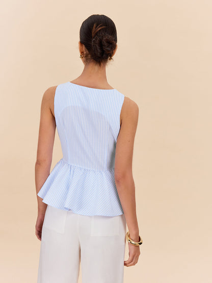 Çizgili Peplum Üst, Kemer Detaylı