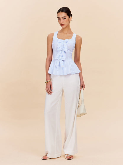 Çizgili Peplum Üst, Kemer Detaylı