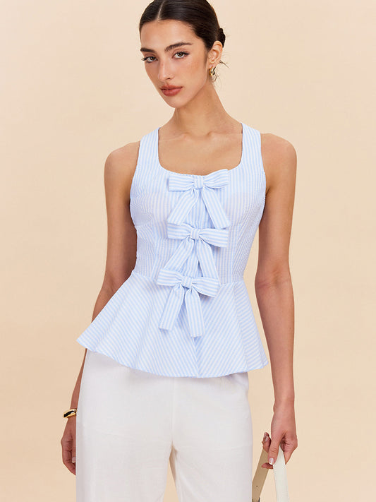 Çizgili Peplum Üst, Kemer Detaylı