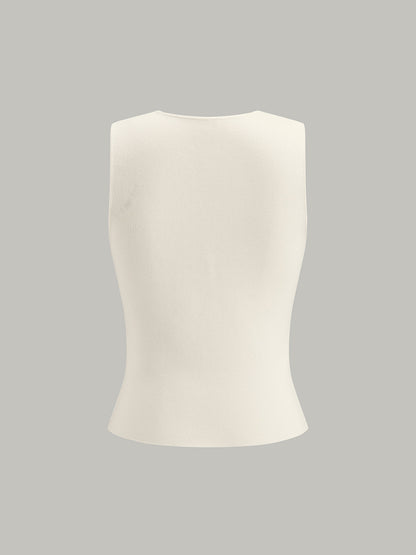 Metal Detaylı V Yaka Yırtmaçlı Süveter