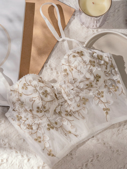 Floral Semi-Transparent Mesh Lace Corset Top