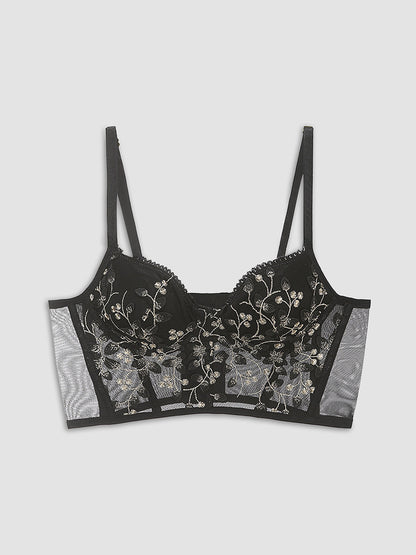 Floral Semi-Transparent Mesh Lace Corset Top