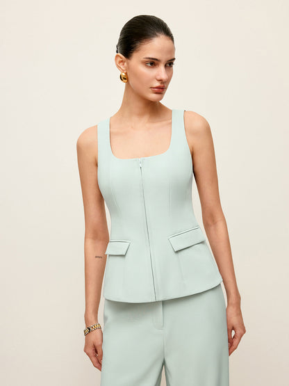 Zipper Front Top With Pockets