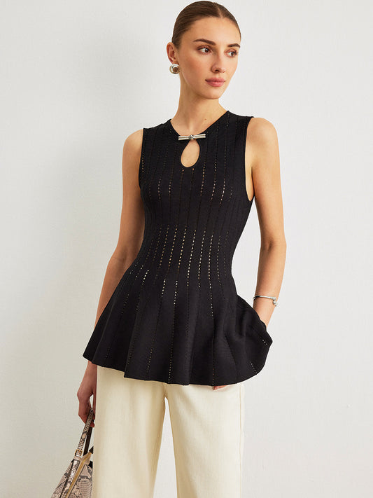 Çift Sıra Saten Peplum Üstü, Fiyonklu Detaylı