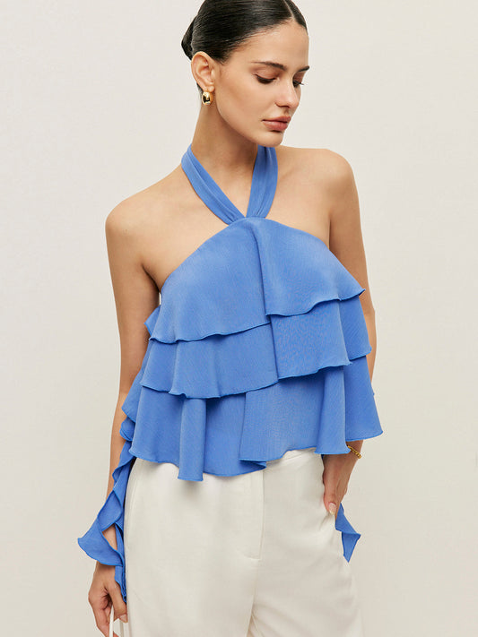 Halter Yaka Volanlı Bluz