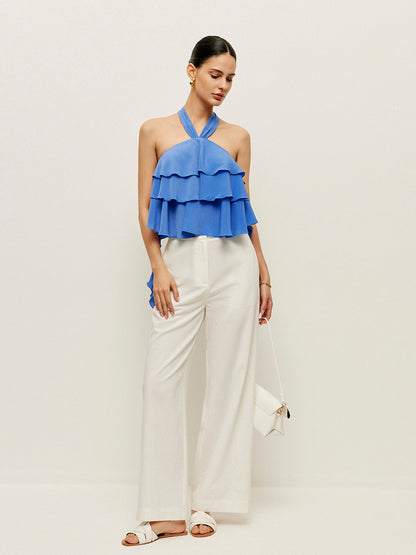 Halter Yaka Volanlı Bluz
