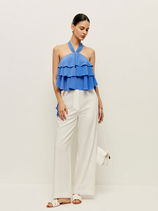 Halter Yaka Volanlı Bluz