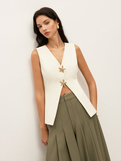 Deniz Yıldızı Metal Detay V-Yaka Kolsuz Yelek