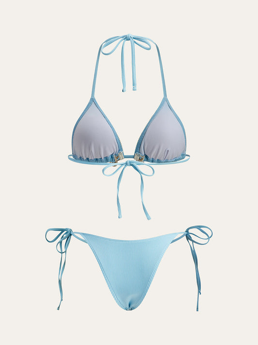 Kabuk Süslemeli Bağcıklı Bikini Seti