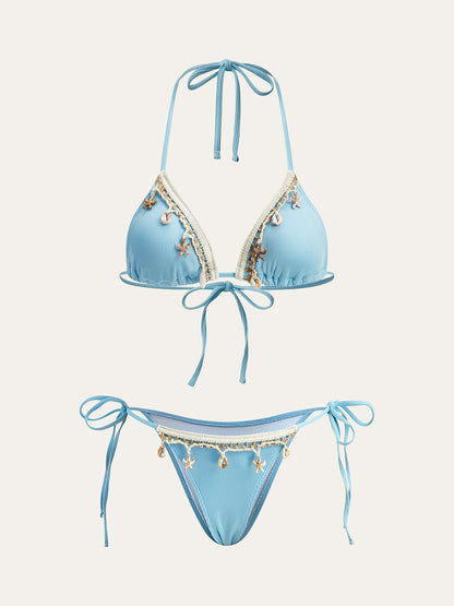 Kabuk Süslemeli Bağcıklı Bikini Seti