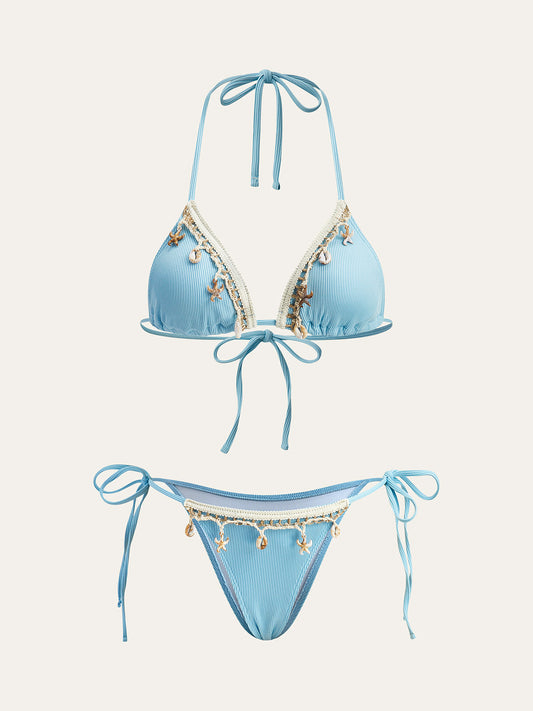 Kabuk Süslemeli Bağcıklı Bikini Seti