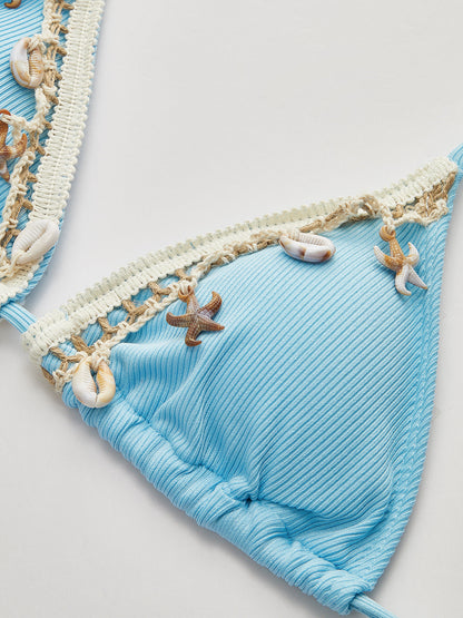 Kabuk Süslemeli Bağcıklı Bikini Seti