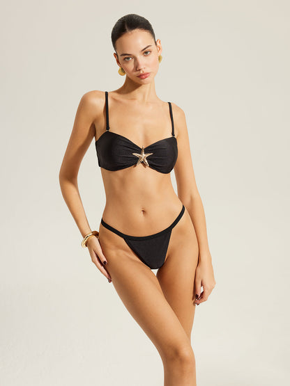 Altın Yıldızlı Bikini Set ve Pareo Etek