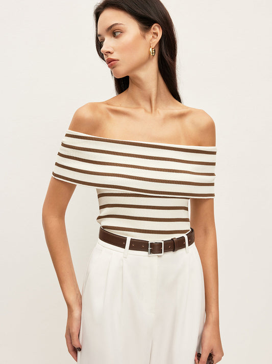 Çizgili Off-Shoulder Ribana Üst