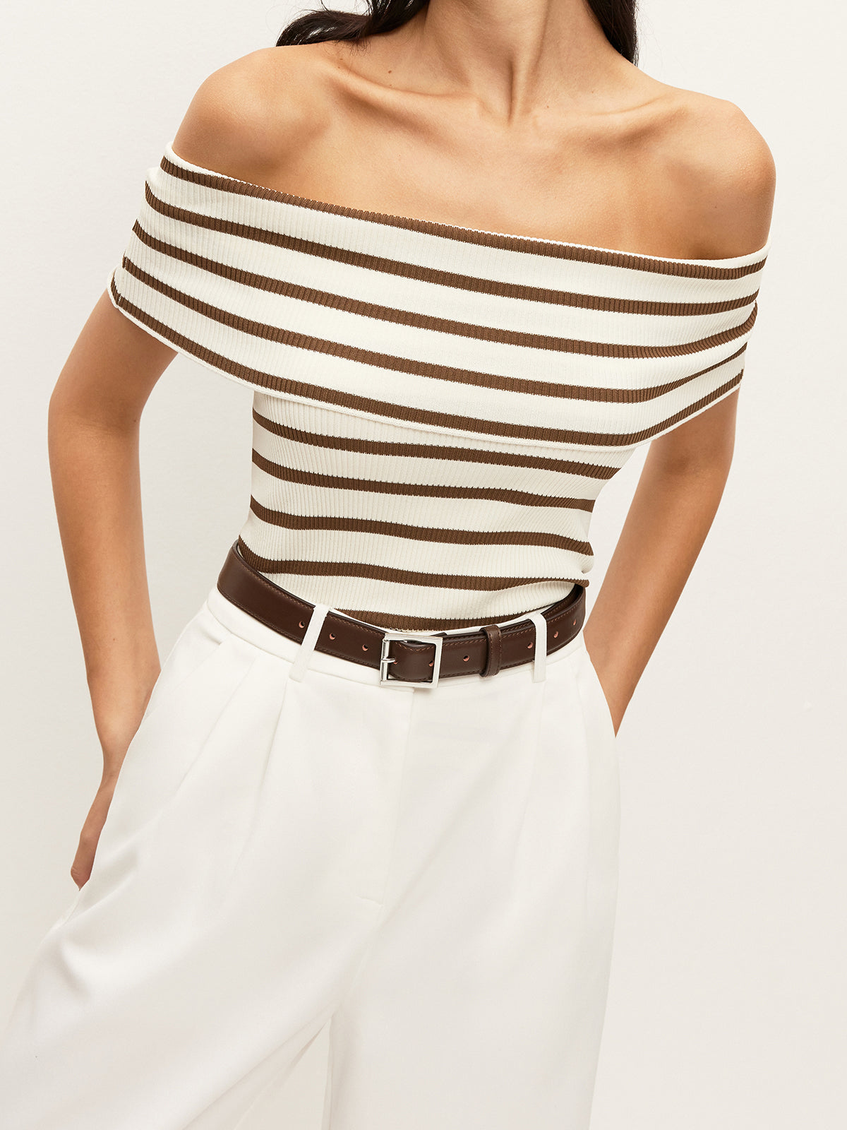 Çizgili Off-Shoulder Ribana Üst