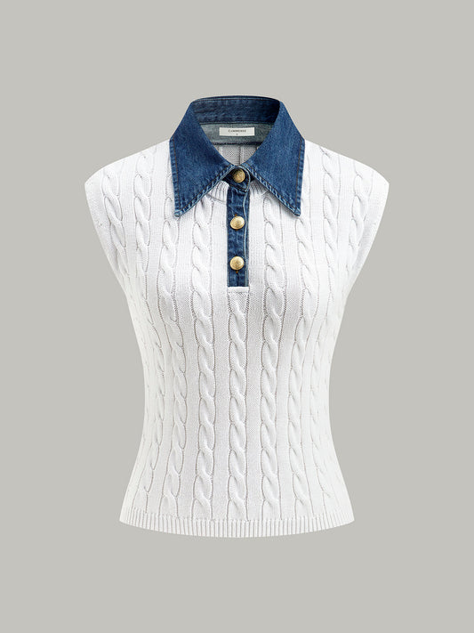 Pamuk Denim Yaka Triko Üst