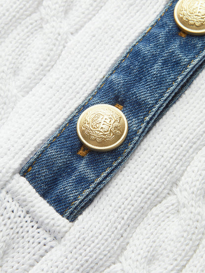 Pamuk Denim Yaka Triko Üst