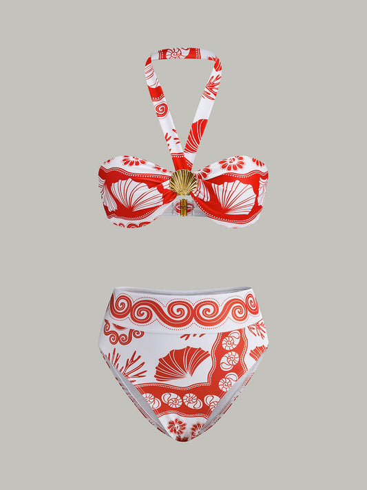 Halter Yaka Baskılı Bikini Seti