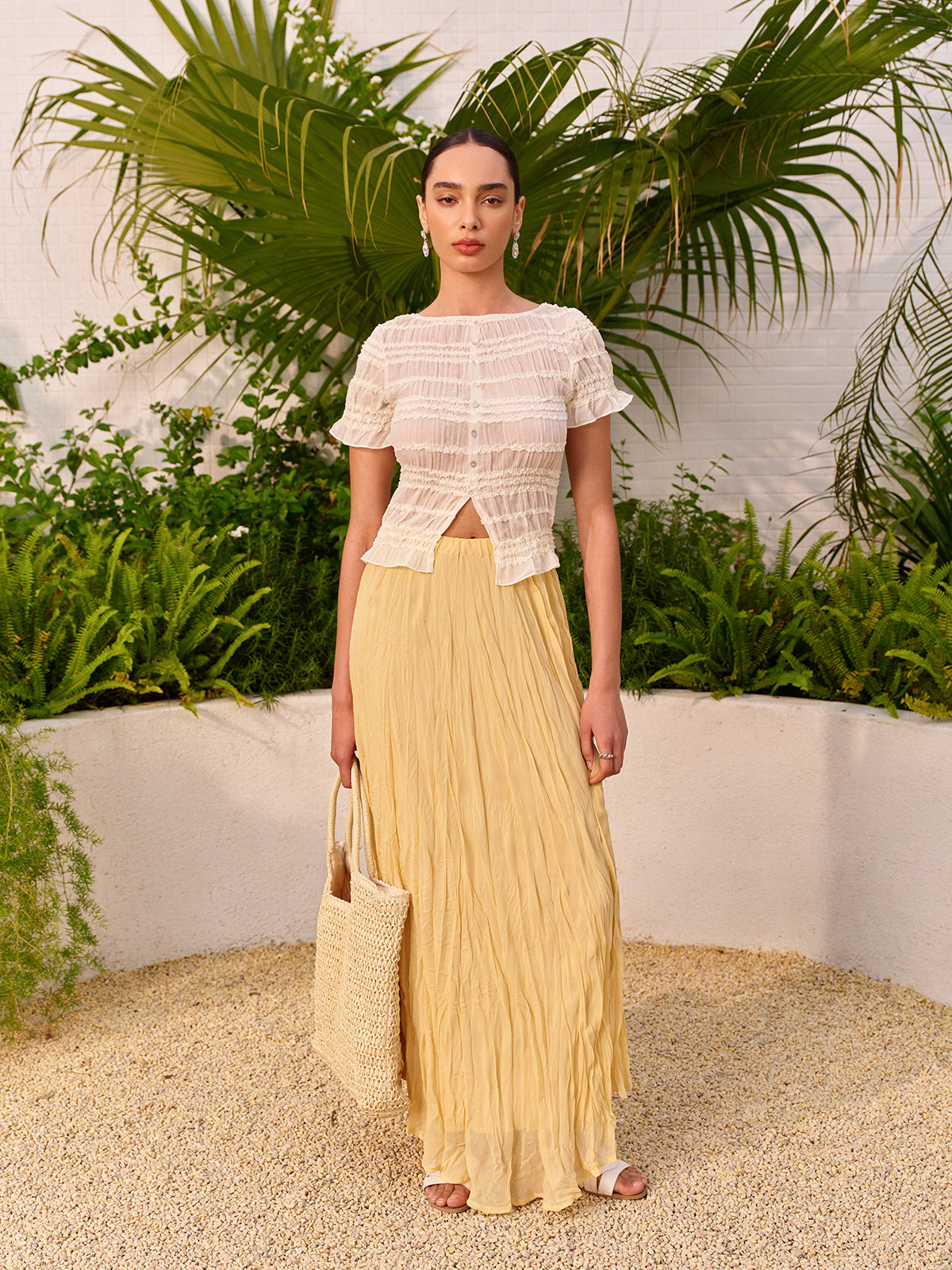 Yüksek Bel Asimetrik Etek Kırışık Skirt