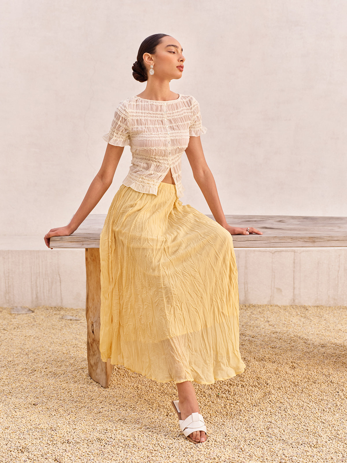 Yüksek Bel Asimetrik Etek Kırışık Skirt