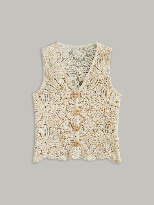 Cotton Crochet Lace Sheer Vest Top