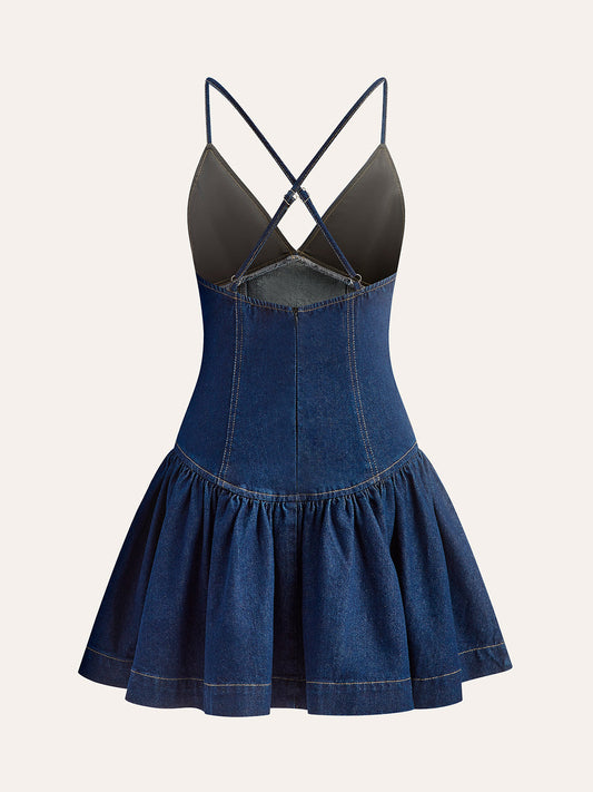 Çapraz Sırt Denim Ballettan Elbise