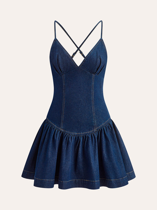 Çapraz Sırt Denim Ballettan Elbise