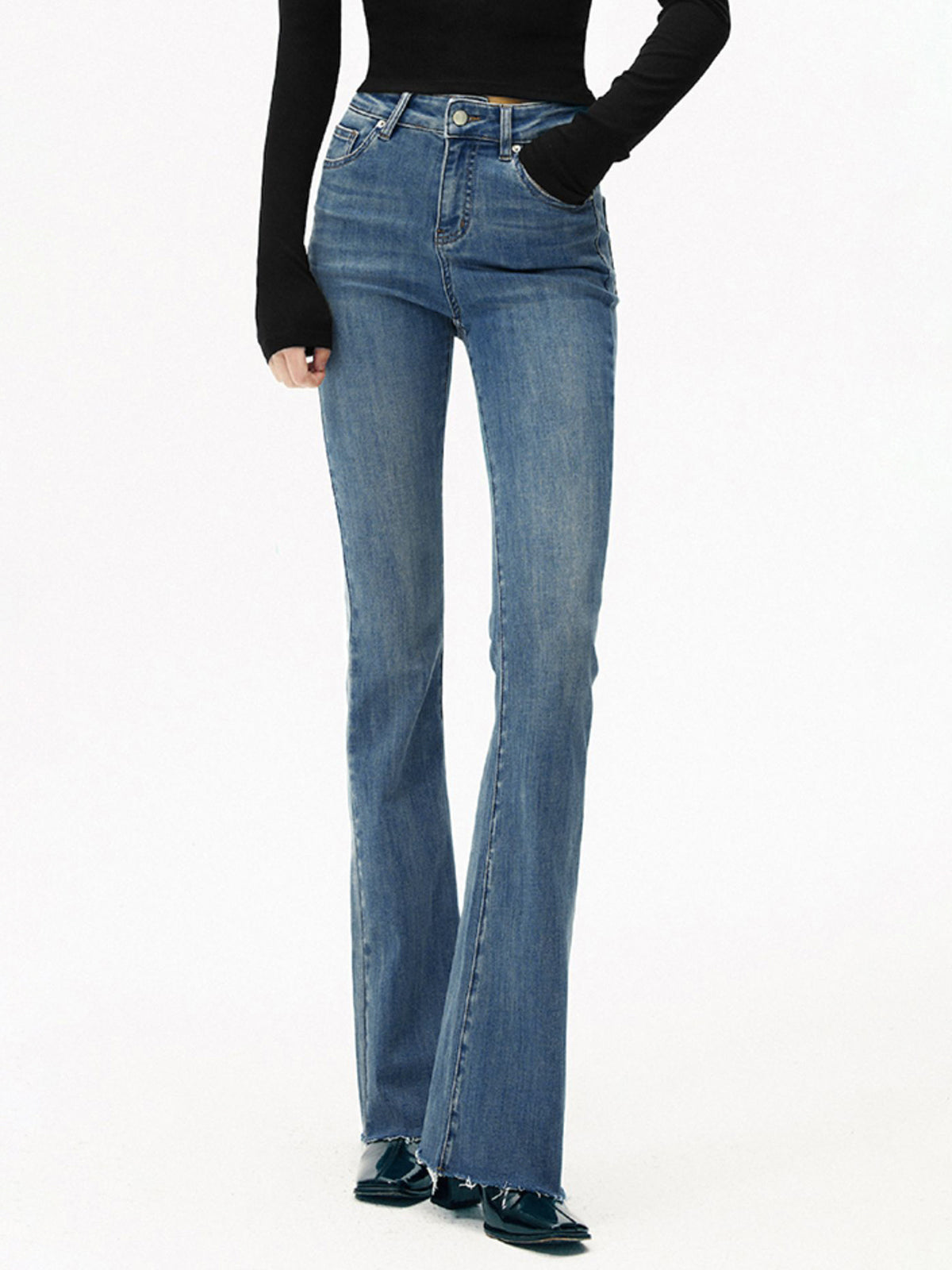 Yüksek Bel Denim Çizgili Jeanler