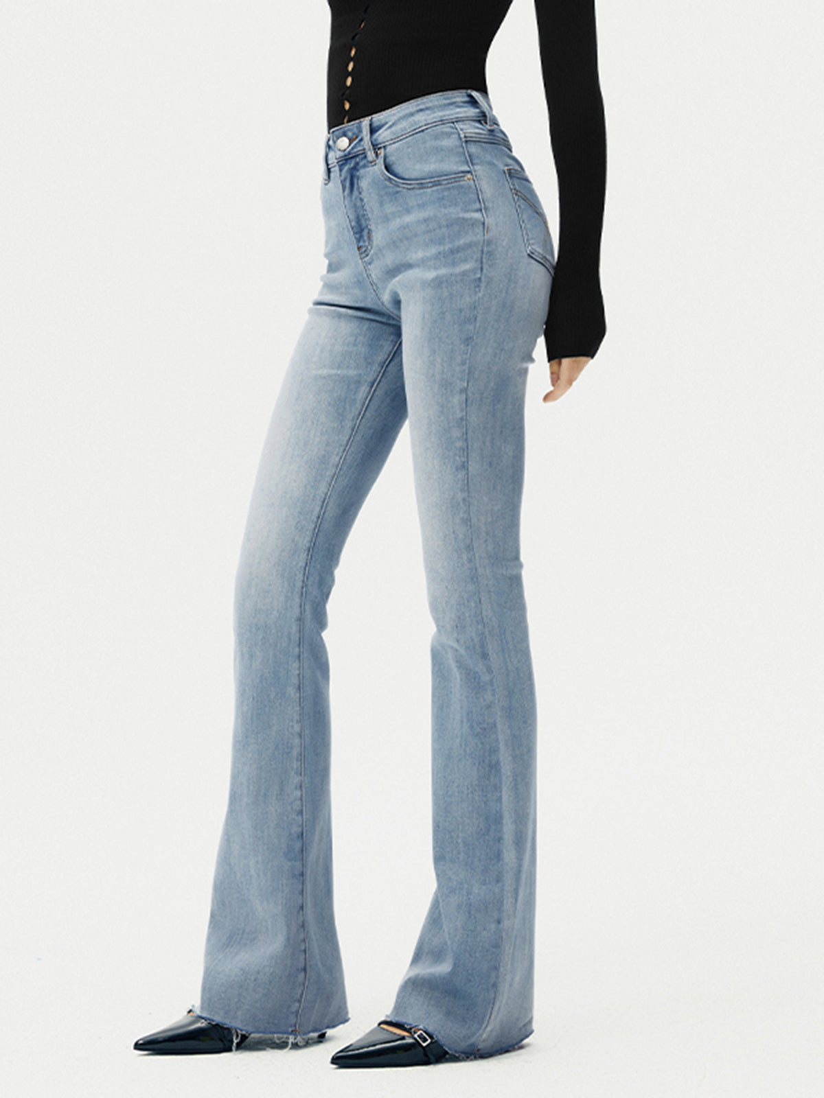 Yüksek Bel Denim Çizgili Jeanler