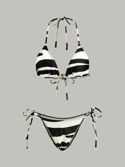 Çizgili Üçgen Bikini Seti