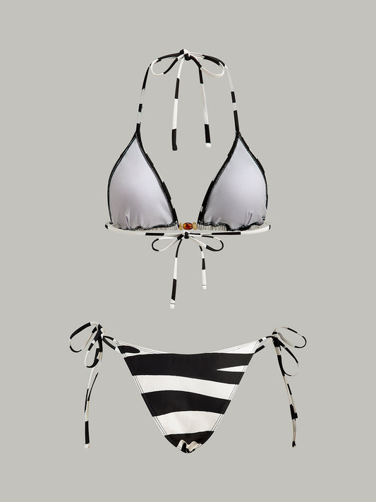 Çizgili Üçgen Bikini Seti
