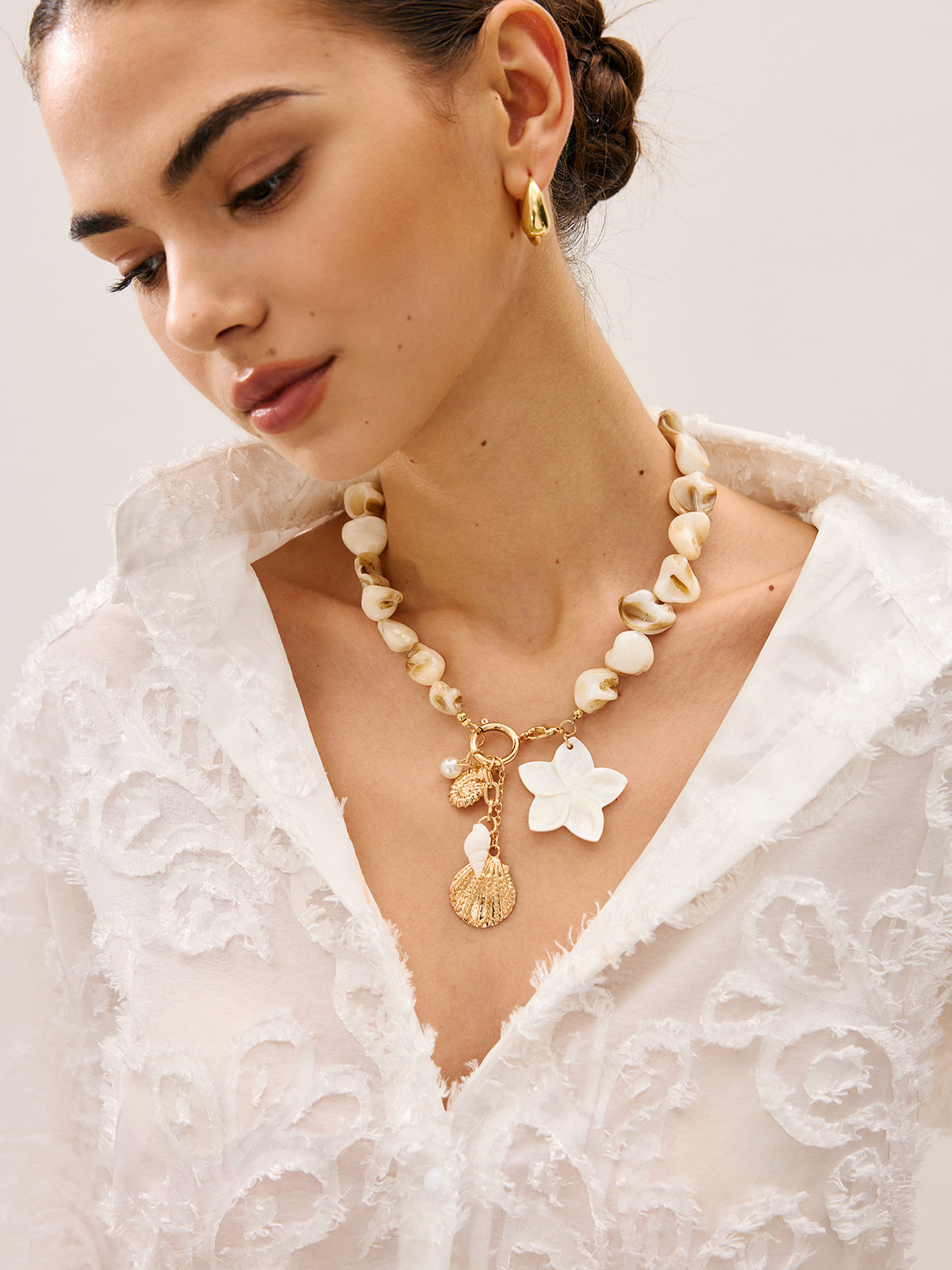 Shell Bead Charm Necklace