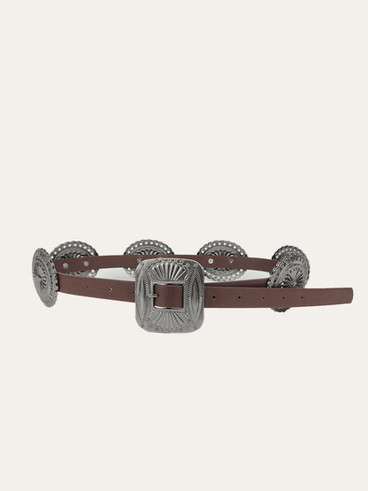 Vintage Concho Buckle Leather Belt