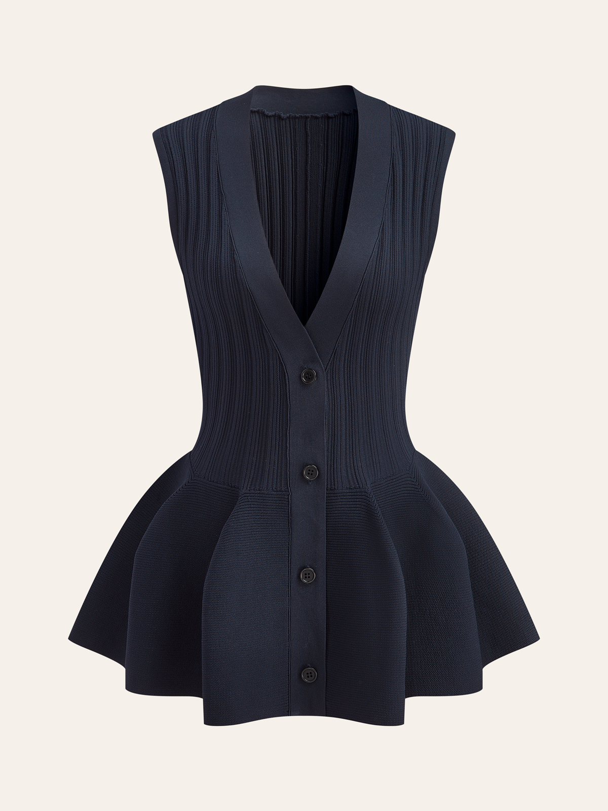 Yapılandırılmış Peplum Düğmeli Triko Yelek