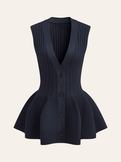 Yapılandırılmış Peplum Düğmeli Triko Yelek