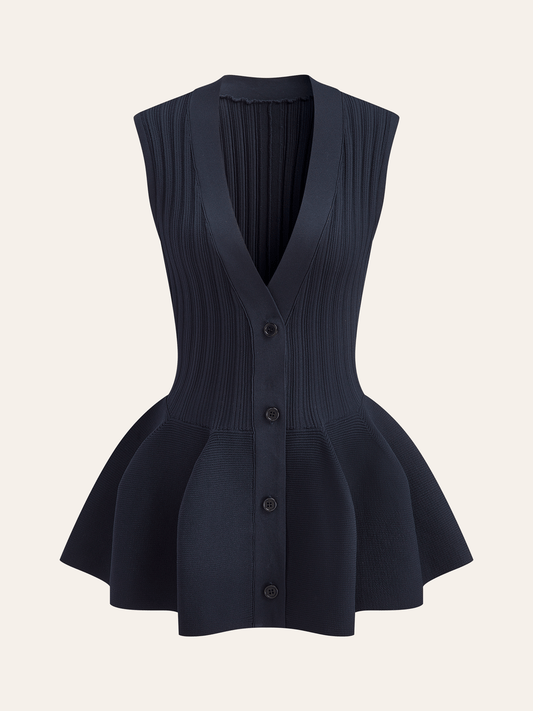 Yapılandırılmış Peplum Düğmeli Triko Yelek