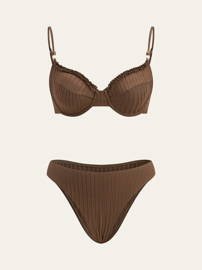 Ruffled Detaylı Oluklu Bikini Seti
